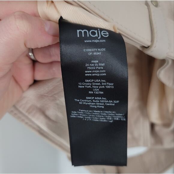 Maje Nude Betsy Cropped Leather Moto Jacket 38 - Picture 13 of 15